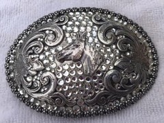 Nocona Blazin Roxx Horse Head Crystal Western Belt Buckle HORSE 37536.EUC