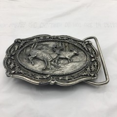 Bergamot Brass Works 1985 2 Deer 3&Prime; Belt Buckle Vintage Made In U.S.A.