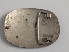 Vintage Mexico Alpaca Silver Mosaic Inlay Oval Belt Buckle Western Boho Unisex