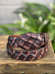 Genuine Exotic Pirarucu Monster Fish Western Belt with Removable Buckle – Brown