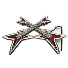 Crossed Electric Guitars Heavy Metal Rock & Roll Music Red Enamel Belt Buckle