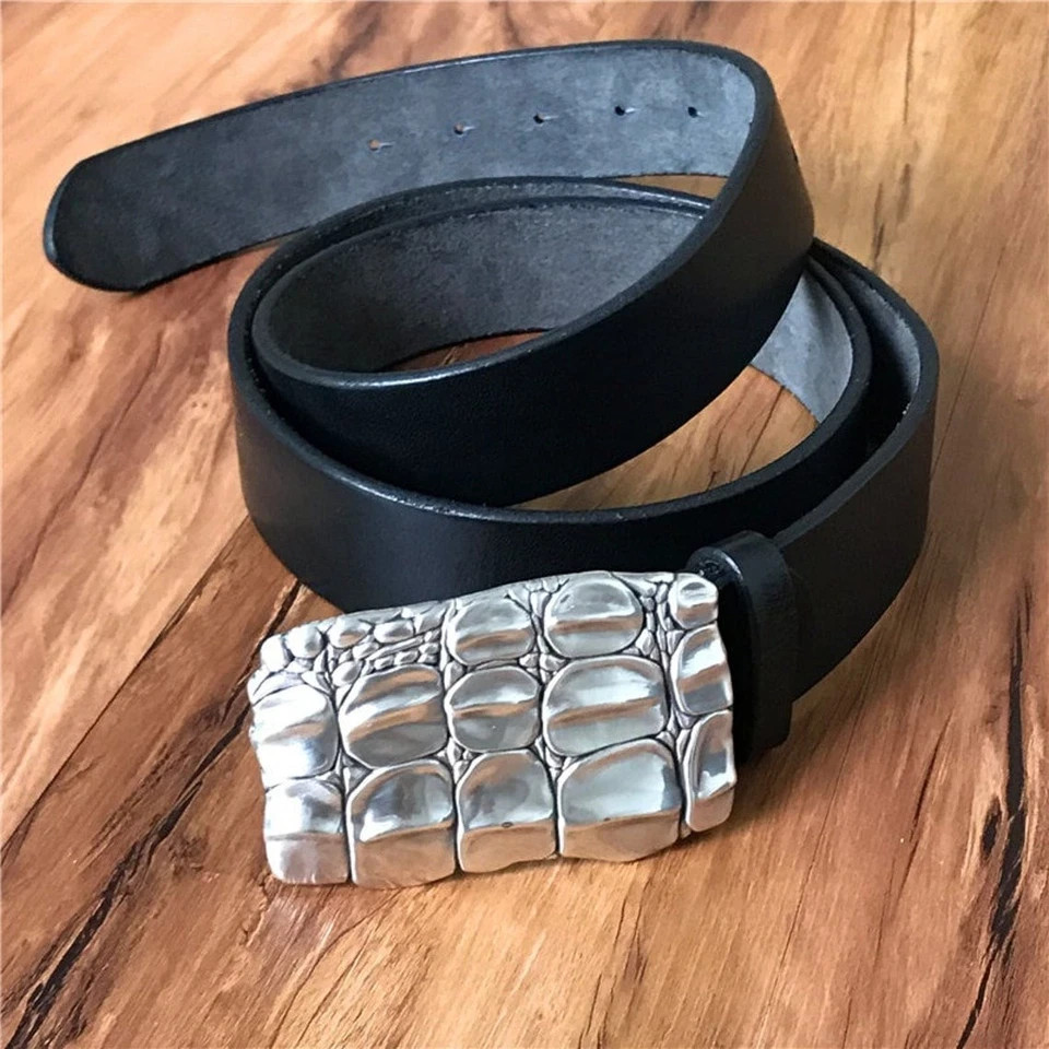 Croco Look Belt Buckle Antique Silver – Textured Embossed, For DIY Belts