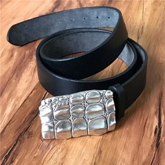 Croco Look Belt Buckle Antique Silver – Textured Embossed, For DIY Belts