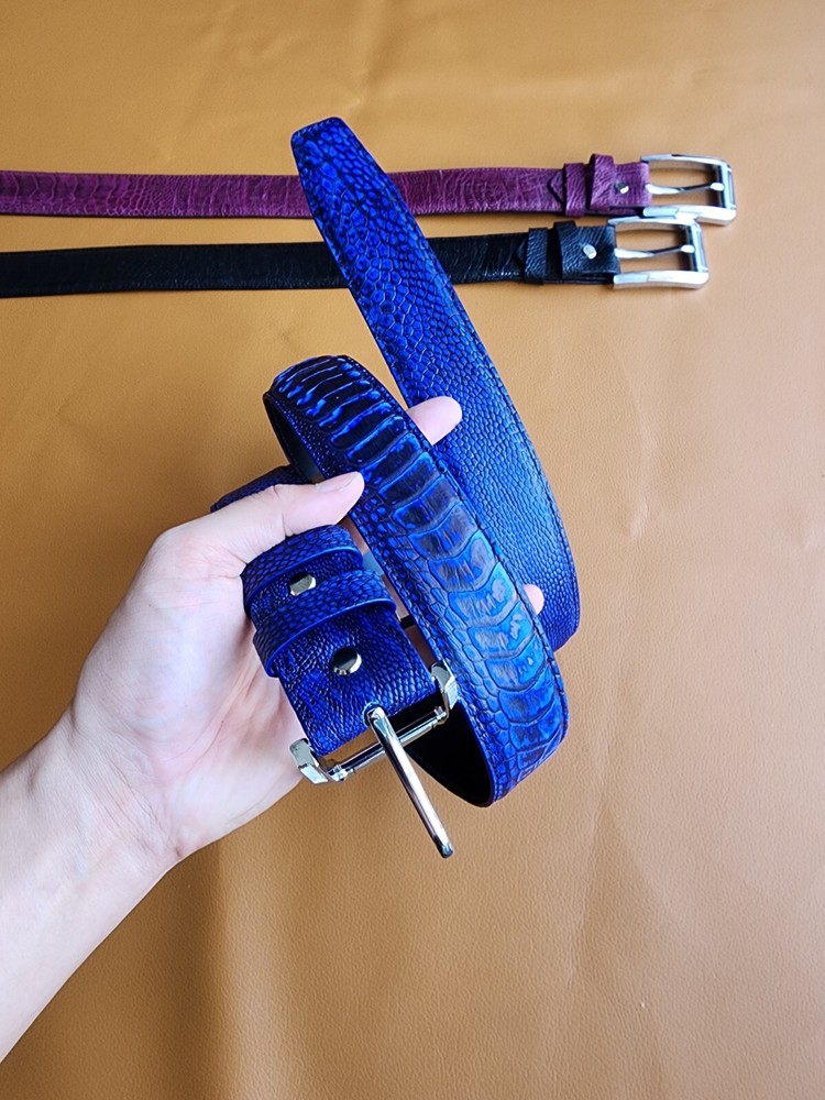 3.8CM Navy Blue 100% Genuine Nubuck Ostrich Legs Leather Skin Men Belt Buckle