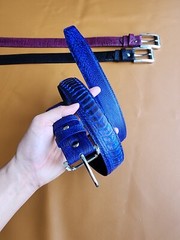 3.8CM Navy Blue 100% Genuine Nubuck Ostrich Legs Leather Skin Men Belt Buckle