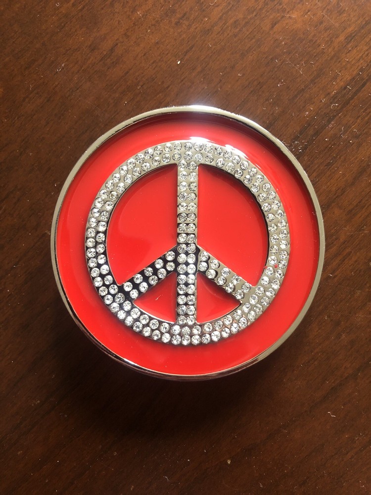 Round Red Peace Sign Love Symbol Hippie Hippy Metal Unisex Men’s Belt Buckle