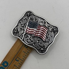 Nocona Western USA American Flag Belt Buckle Silver Tone Cowboy Patriotic