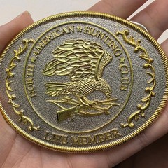 North American Hunting Club Life Member Belt Buckle Eagle Rifle Gold Silver Tone