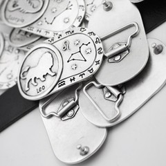 Virgo Zodiac Belt Buckle Antique Silver Rectangle Clear Style