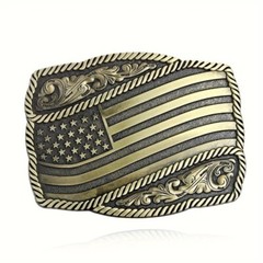 American Flag Belt Buckle, Western Cowboy, Cowgirl, Country Antique Gold Tone