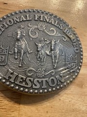 Hesston Vintage Rodeo Belt Buckle 1989 METAL Original Wrap National Finals NFR