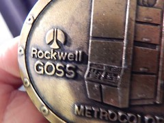 Brass Rockwell Goss Metro Color Oval 3.5&Prime; Belt Buckle Built with Pride USA