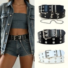 Retro Square Rivet Belt Three Row Buckle Punk Rock Waistband