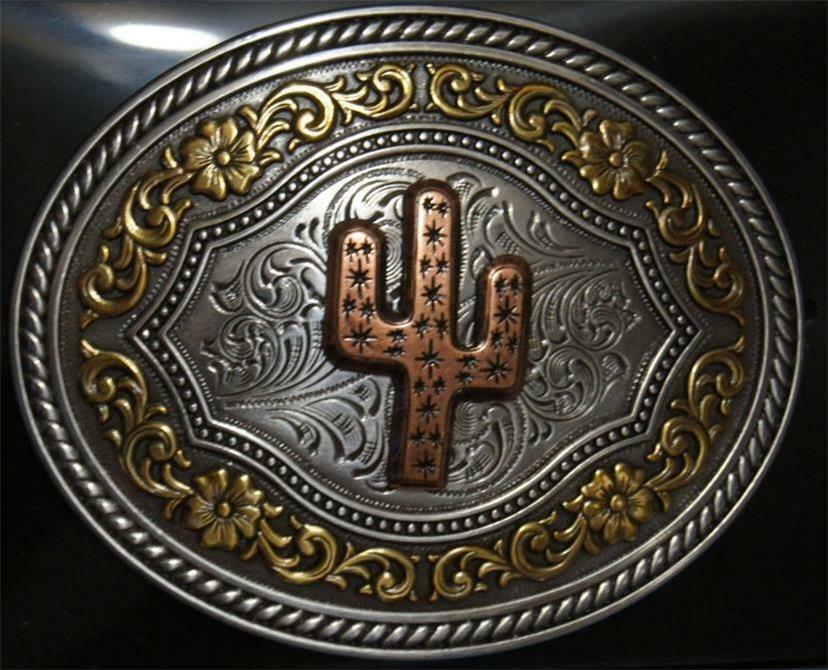 M&F WESTERN Nocona Western Buckle Oval Floral Cactus Silver 37701