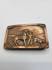 Vtg Western Belt Buckle Copper Brass Cowboy Wrangler Cattle Horse