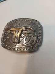 Western Longhorn Belt Buckle Floral Engravings Bull Head Rope Border