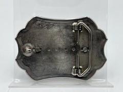 Western Floral Embossed Enameled Blue Silver Tone, Blue Stone Belt Buckle. J9