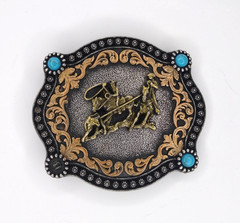 Nocona Rectangle Team Roping Roper Western Cowboy Rodeo Belt Buckle 37022