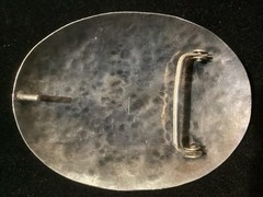 Western Oval Silver-Tone Hammered Belt Buckle w/ Turquoise Stone, Men&rsquo;s