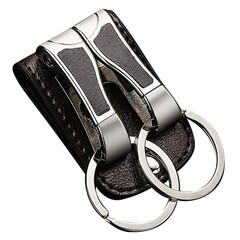 Hot Real Leather Belt Buckle Clip Keychains Car Key Holder Double Ring 2 Loops