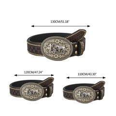 Embossed Pattern Cowboy Belt for Women Man PU Leather Waist Belt Party Waistband