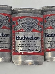 BUDWEISER ANHEUSER-BUSCH VINTAGE METAL BELT BUCKLE BEER CANS PEWTER RED MENS OS