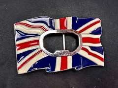 British UK Flag Union Jack Enameled Silver Tone Belt Buckle with Bottle Opener