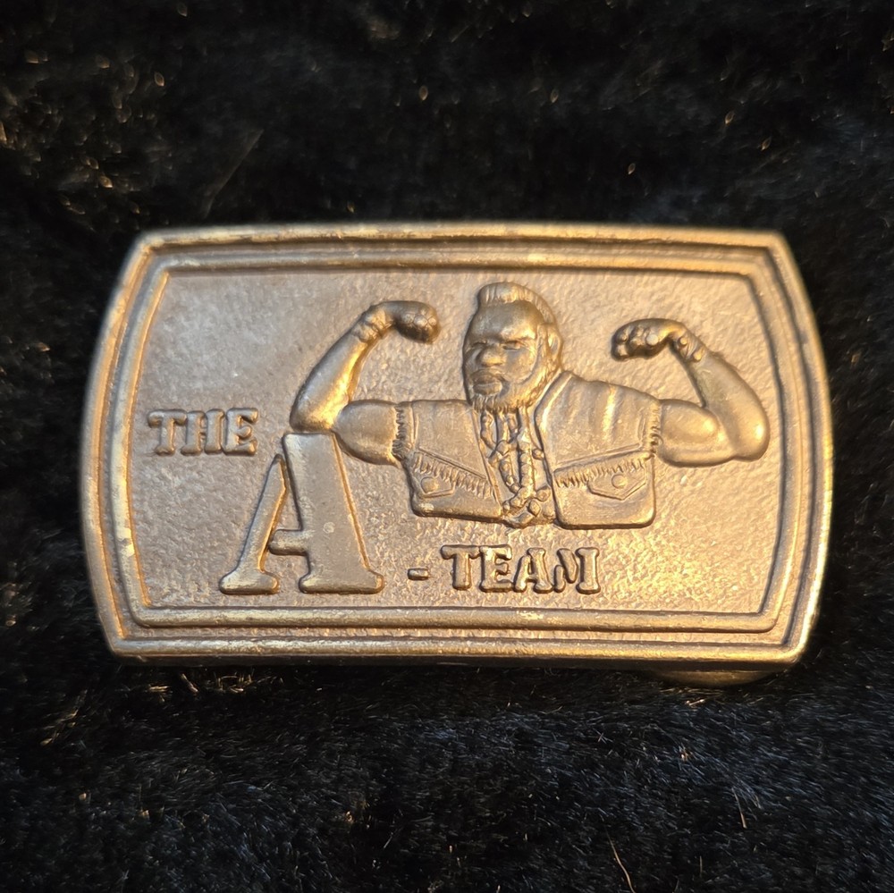 Vintage Tee Tee Inc The A-Team TV Metal Belt Buckle Gold Rectangular Clip 1.5in