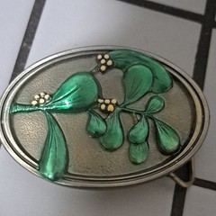 Paladin Inc. 1988 Green Silver Floral Oval Western Belt Buckle for Men