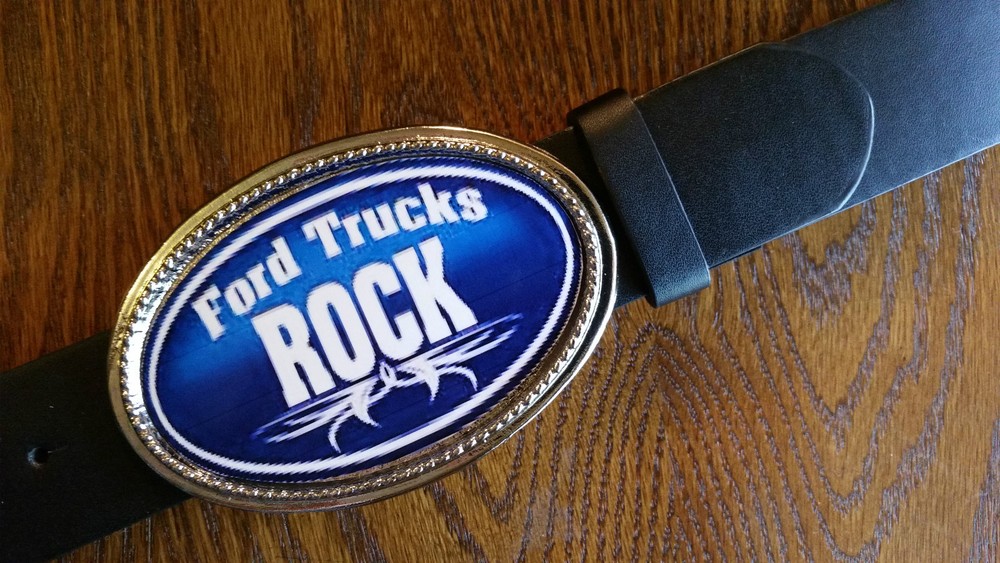 FORD TRUCKS « ROCK » Epoxy Photo Buckle & Bonded Leather Belt (28&Prime;-54&Prime; waist)