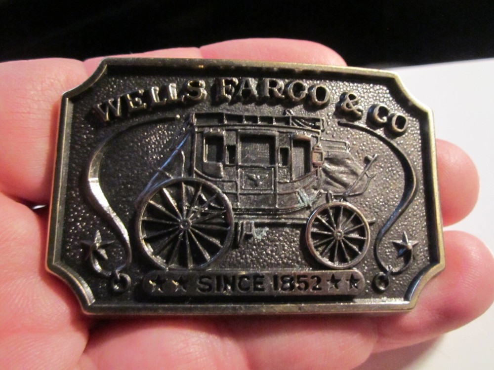 1987 WELLS FARGO & CO BELT BUCKLE – OFFICIALLY AUTHORIZED SOLID BRASS- GW-13