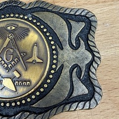 Masonic Belt Buckle Mens Gold Tone Metal Square Compass G Western Antique Finish