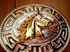 Western Cowboy Horse Head 2 Tones Belt Buckle Round
