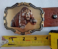 Raintree Grizzly Bear Buckle & Size 38 Leather Belt