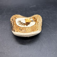 Elk Antler Belt Buckle Hand Carved And Painted With Solid Brass Hardware