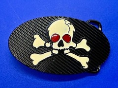 Creepy Red Eyes Skull Crossbones Halloween Gothic Punk Vibe Enameled Belt Buckle