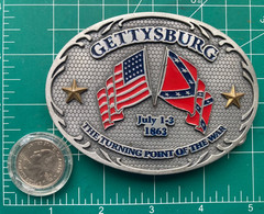 THE TURNING POINT OF THE CIVIL WAR Gettysburg Belt Buckle PEWTER TONE ENAMEL EMI