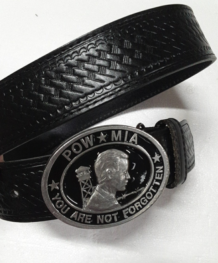POW MIA Vintage 1987 C&J Inc Buckle Made USA W/ Mexican Leather Blet Size 36/90+