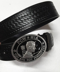 POW MIA Vintage 1987 C&J Inc Buckle Made USA W/ Mexican Leather Blet Size 36/90+