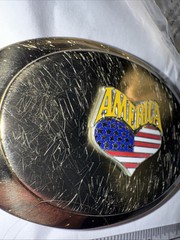 Vintage America Heart Flag Gold Belt Buckle Rare Fast Free Shipping