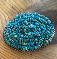 Oval Western Belt Buckle turquoise Stone Inlay Blue Green Bronze Fits 1.5in