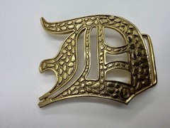 Initial Letter D Calligraphy Style Cutout Large Gold Color Belt Buckle