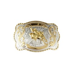 1 1/2&Prime; Big Gold Bull Rider Western Belt Buckle – Style 1. 5 1/2&Prime; x 3 7/8&Prime;.