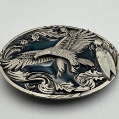 Vintage 1995 Siskiyou Buckle Co Eagle Pewter Belt Buckle Blue Enamel A-2 USA