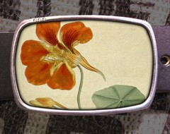 Orange Flowers Vintage Inspired Art Gift Gardening Belt Buckle