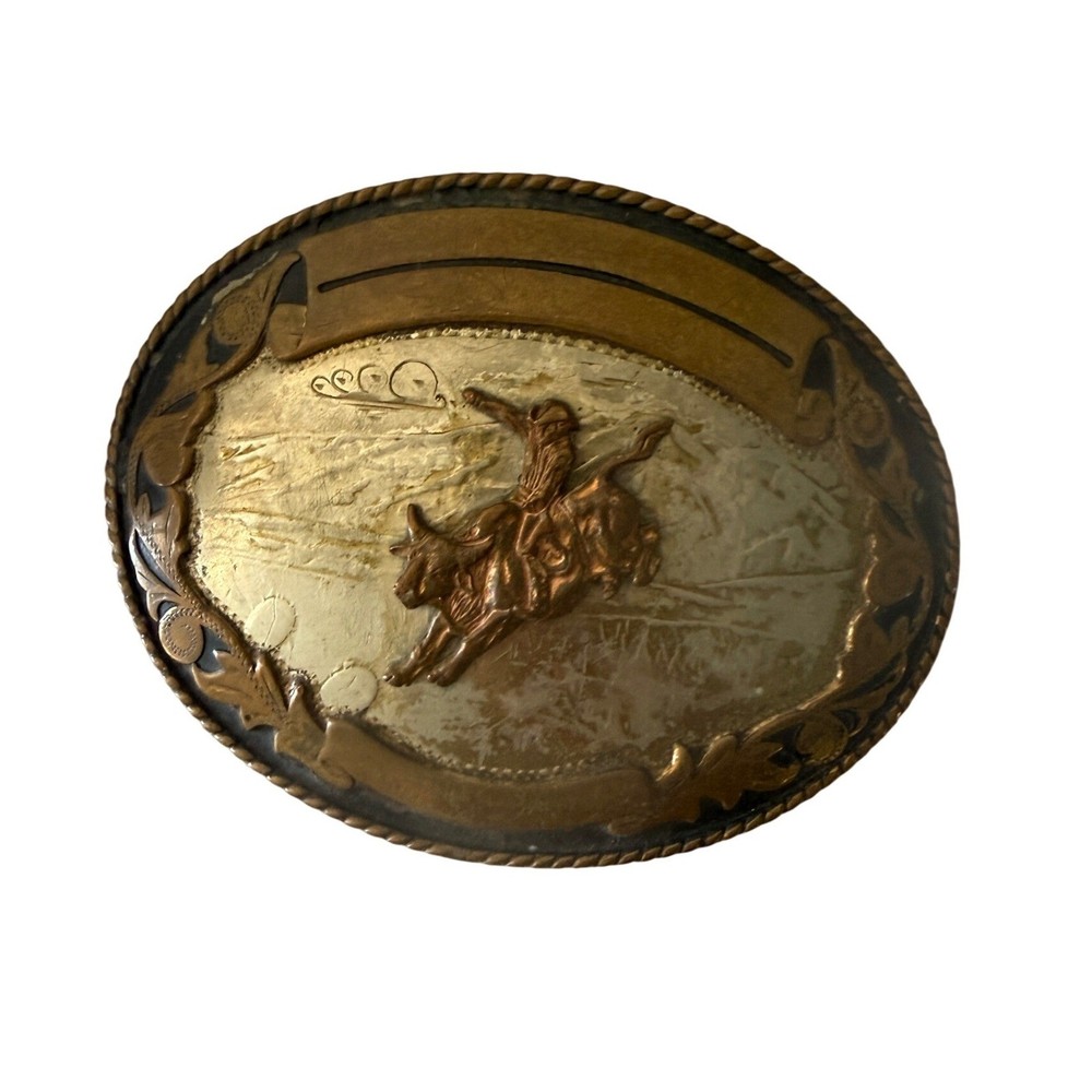 Comstock Silversmiths Vintage German Silver Western Bronc Rider Belt Buckle Oval