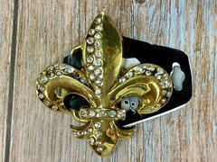 Fleur de Lis with Clear Rhinestone Gold Color Figural Belt Buckle by Hot Buckles
