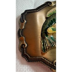 Vintage Raintree Bass Fishing Belt Buckle Enamel Largemouth Fish 1979 USA Made