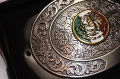 Ariat Western Belt Buckle Logo Mexican Flag Horseshoe Silver tone A37021