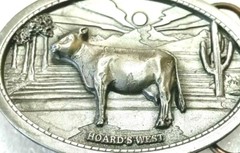 Hoard&rsquo;s West Belt Buckle Dairy Cow, 1999 Raised Relief Design, Dairymen, Farmer